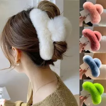 Зимние заколки для волос из искусственного меха, элегантные акриловые заколки для волос, плюшевые заколки для волос, заколка-краб, головные уборы для женщин и девочек, аксессуары для волос 1