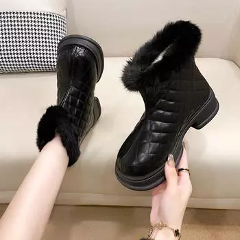 Зимние замшевые водонепроницаемые кожаные ботинки для женщин 35 чёрный