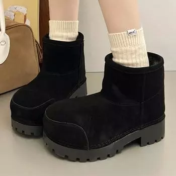 Зимние замшевые зимние ботинки на толстой подошве для женщин, теплые хлопковые ботинки класса люкс на каблуках Chelsea Casual Botas Mujer 35
