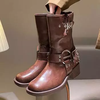 Зимние женские байкерские ботинки, модные женские элегантные туфли на плоской платформе с пряжкой на ремне, короткие ботинки, повседневные женские ботинки в рыцарском стиле Q436 36