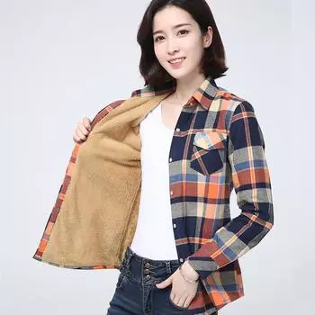 Зимние женские бархатные клетчатые рубашки, блузки, теплые женские топы, верхняя одежда L