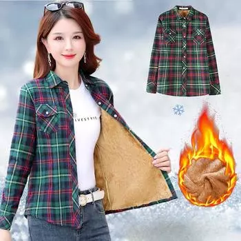 Зимние женские бархатные клетчатые рубашки, блузки, теплые женские топы, верхняя одежда M