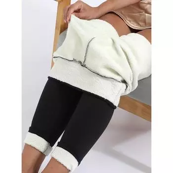 Зимние женские бархатные однотонные брюки из флиса, плотные эластичные леггинсы большого размера XXL чёрный