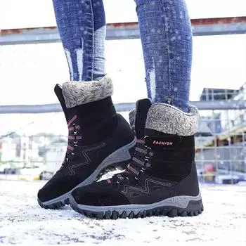 Зимние женские бархатные теплые зимние ботинки MAITA, женская хлопковая обувь с высоким берцем и толстой подошвой 35 чёрный