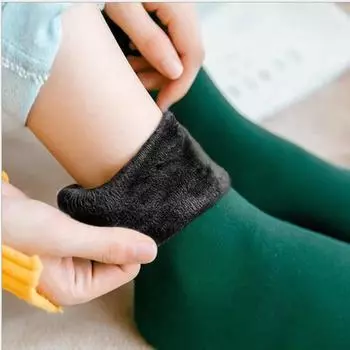 Зимние женские бесшовные бархатные сапоги, носки для сна, утолщаются из термошерсти зелёный