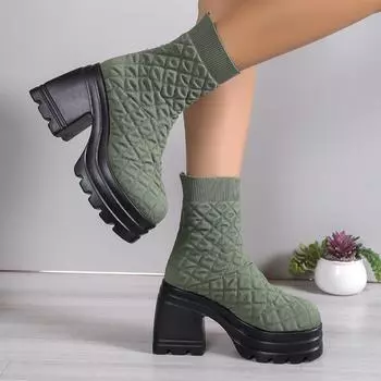 Зимние женские ботильоны 2024 года на платформе с круглым носком, толстые панковские высокие каблуки, женские ковбойские сапоги, готические туфли с пряжкой на ремне 36 чёрный
