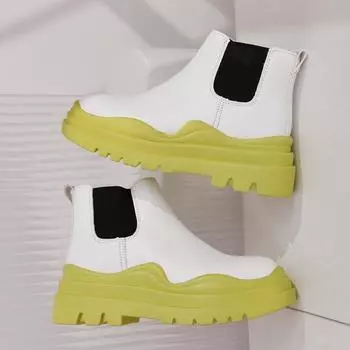 Зимние женские ботильоны «Челси» в западном стиле из натуральной кожи на толстой подошве, лоскутные женские ботинки на массивном каблуке Botas De Mujer 35 чёрный