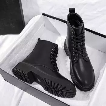 Зимние женские ботильоны из черной кожи 2024 года, модные осенние теплые меховые мотоциклетные нескользящие водонепроницаемые женские ботинки на платформе Shoes20 35 чёрный