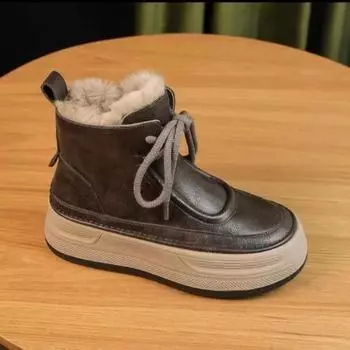 Зимние женские ботильоны из искусственной замши с мехом для снега, женские челси, женские уличные туфли с высоким берцем на толстой платформе, короткие плюшевые ботильоны 35 кофейный