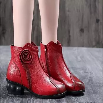 Зимние женские ботильоны из натуральной кожи на среднем каблуке, мягкие, нескользящие, женские, повседневные, теплые, меховые, женские, офисные, модельные туфли 35 чёрный