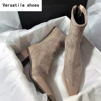 Зимние женские ботильоны модные с острым носком на высоком каблуке короткие лодочки женские элегантные ботильоны Morder 35