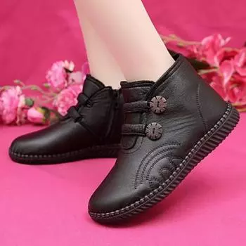 Зимние женские ботильоны, модные теплые материнские ботинки, удобная нескользящая женская обувь на плоской подошве с застежкой-молнией спереди 35