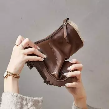 Зимние женские ботильоны, модные толстые плюшевые зимние ботинки на низком каблуке, женские с круглым носком, с молниями сзади, теплые ботинки Botas Mujer Invierno 35 чёрный