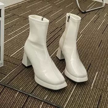 Зимние женские ботильоны Модные женские элегантные короткие ботинки на плоской подошве Туфли-челси на квадратном каблуке Обувь для женщин 35