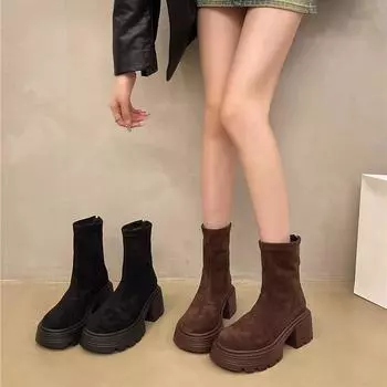 Зимние женские ботильоны на платформе, модные молнии, современные короткие ботильоны, женские лаконичные толстые каблуки, Botas De Mujer 35