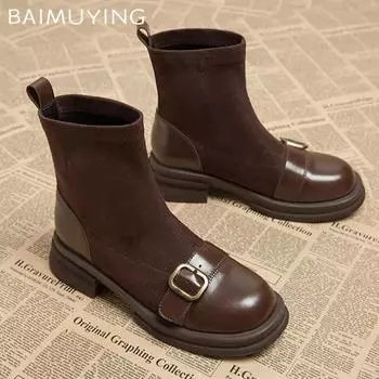 Зимние женские ботильоны на толстой подошве из замши на среднем каблуке, дизайнерская обувь, модные тенденции, новые мотоциклетные ботинки, туфли-лодочки в готическом стиле Botas De Mujer 35