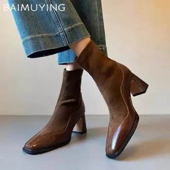 Зимние женские ботильоны на толстой подошве из замши в стиле ретро, дизайнерские туфли на среднем каблуке, классические туфли-лодочки в готическом стиле, новые женские ботинки 35