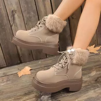 Зимние женские ботильоны с круглым носком и бархатной платформой, сохраняющей тепло, женские ботинки, повседневные женские ботинки на платформе для активного отдыха 35 чёрный