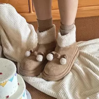 Зимние женские ботильоны с круглым носком на плоской подошве, зимние ботинки для улицы, однотонные, лаконичные, удобные, с узором в виде бабочки, милые, теплые 35 бежевый