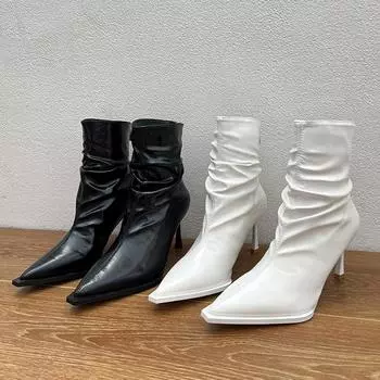 Зимние женские ботильоны с острым носком, модные короткие ботильоны с застежкой-молнией сзади, женские туфли на высоком каблуке Botas De Mujer 35