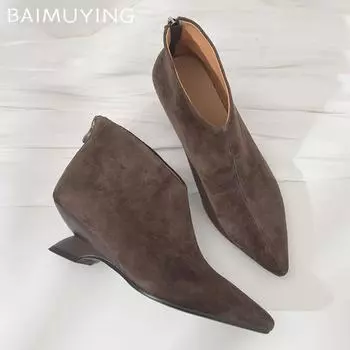 Зимние женские ботильоны с острым носком, дизайнерские элегантные туфли на среднем каблуке, тренд 2025 года, новые классические туфли-лодочки бренда в готическом стиле Botas De Mujer 34 чёрный