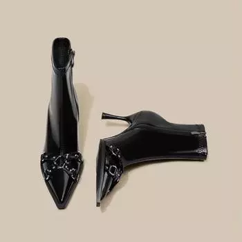 Зимние женские ботильоны с острым носком, модные короткие ботильоны с молнией сзади, женские тонкие высокие каблуки, туфли для стриптиза 35 чёрный