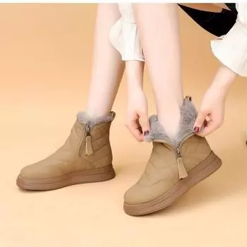 Зимние женские ботинки 2024 года, новые зимние бархатные теплые нескользящие короткие ботинки, северо-восточные большие хлопковые утолщенные ботинки с мягкой подошвой из хлопка 35 чёрный