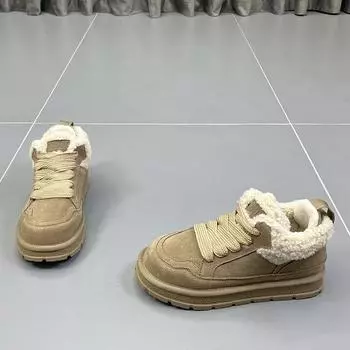 Зимние женские ботинки 2025 года, новые утолщенные круглые ботинки с толстой подошвой, теплые короткие хлопковые ботинки 35 верблюд