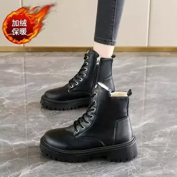 Зимние женские ботинки для снега, флисовые, утолщенные, высокие, хлопковые, новые, женские, кожаные, повседневные, хлопковые, увеличивающие высоту, ботинки 35 бежевый