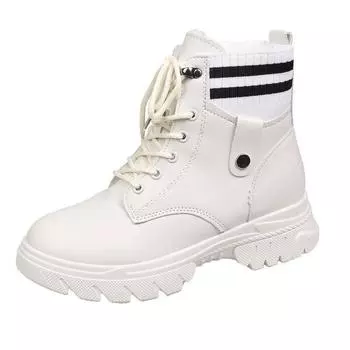 Зимние женские ботинки для снега, новые модные одинарные ботинки, короткие с толстой флисовой подошвой и увеличенной высотой внутри, короткие ботинки из хлопка 35 белый