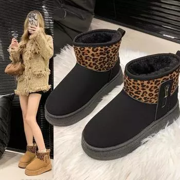 Зимние женские ботинки для снега, осенние и зимние, с подкладкой из утолщенного меха, с толстой подошвой, с леопардовым принтом, большие хлопковые туфли 36 малиновый