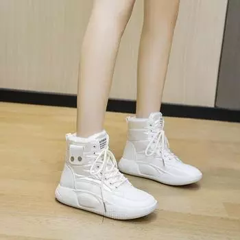 Зимние женские ботинки для снега Plus Velvet Bread Shoes Нескользящие ботинки на толстой подошве Теплые хлопковые ботинки 35 белый