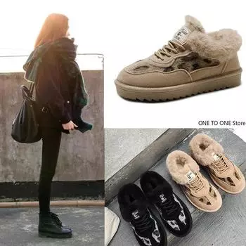 Зимние женские ботинки для снега с круглым носком, леопардовым принтом, на шнуровке, с низким голенищем, бежевые, бархатные, зимние ботинки из хлопка, Zapatos Muj 35 бежевый