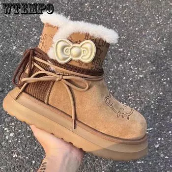 Зимние женские ботинки для снега с плюшевой изоляцией, короткие ботинки с толстой подошвой, нескользящие, хлопковые 35 коричневый