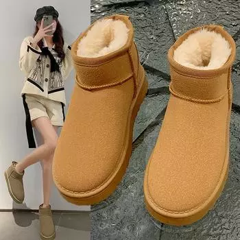 Зимние женские ботинки для снега с плюшевым утеплителем и толстой хлопковой подошвой 35 чёрный