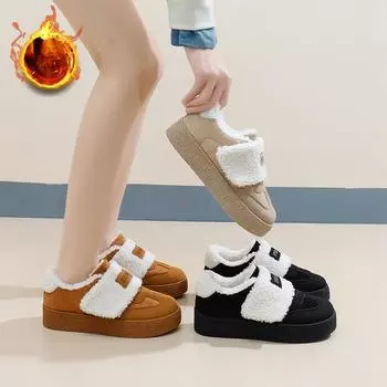 Зимние женские ботинки для снега с подкладкой из искусственного меха, нескользящая платформа, теплые плюшевые короткие ботинки с подкладкой из флиса, женские кроссовки для ходьбы из искусственной замши 35 чёрный