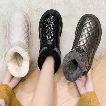 Зимние женские ботинки для снега в стиле кампуса с высоким голенищем из бархата и хлопка, удобные нескользящие повседневные короткие ботинки 35