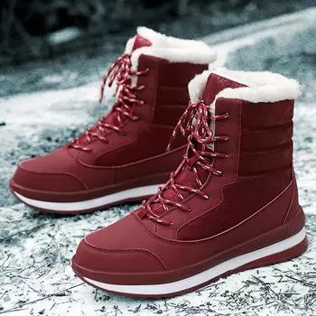 Зимние женские ботинки для снега, высокие бархатные женские хлопковые ботинки, теплая повседневная обувь для активного отдыха, удобные нескользящие походные ботинки 35