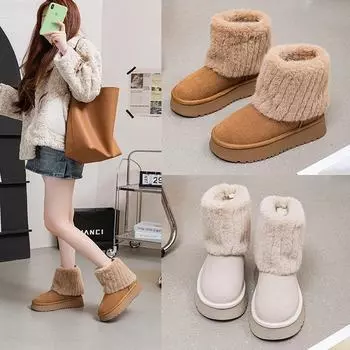 «Зимние женские ботинки для снегоходов Iceland 2024 на толстой подошве с бархатной подкладкой» short barrel 5925-2; 36 светло-серый