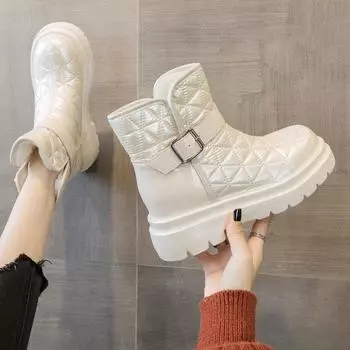 Зимние женские ботинки для снегоступов 2024 года, женские, увеличивающие рост, водонепроницаемые, нескользящие, короткие ботинки на платформе, плюс бархатная, толстая, теплая, хлопковая обувь 35 чёрный