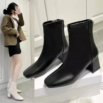 Зимние женские ботинки для женщин, ботинки martin, сохраняющие тепло, ботильоны, женская зимняя обувь на толстом каблуке с молнией, тонкие ботинки 42 бежевый