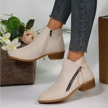 Зимние женские ботинки для женщин Ботинки Теплые ботильоны на низком каблуке Женская зимняя обувь Ботинки 35 бежевый