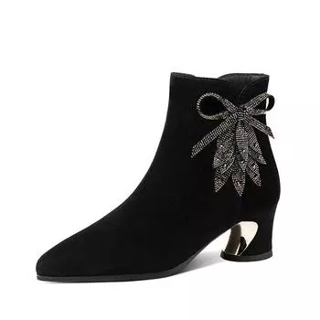 Зимние женские ботинки для женщин, теплые ботильоны, женская зимняя обувь на низком каблуке, ботинки со стразами 35 чёрный