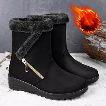 Зимние женские ботинки для женщин, зимние ботинки, теплые ботильоны на толстом меху, женская зимняя обувь на низком каблуке, большие размеры 35-43 35 коричневый