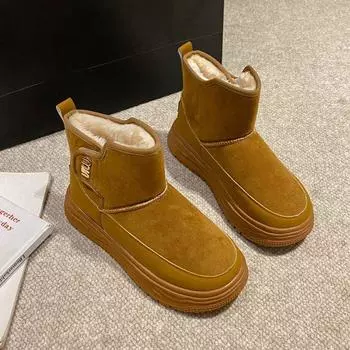 Зимние женские ботинки Fur One Snow на толстой подошве из утепленного нескользящего хлопка с подкладкой 35 хаки