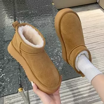 Зимние женские ботинки из бархата на толстой подошве, женская обувь 2024 года, новые ботинки из северо-восточного хлопка, женские зимние утепленные короткие ботинки 35 чёрный