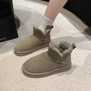 Зимние женские ботинки из флиса 2024 года, утепленные короткие ботинки, обувь на платформе из бордового хлопка Northeast 35 армия зеленый