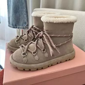 Зимние женские ботинки Miu S Snow Boots из кожи с толстой подошвой, меховым наполнителем, встроенными терморемешками, короткие ботинки Tide 35