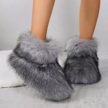 Зимние женские ботинки на пушистом искусственном лисьем меху, женские плюшевые теплые зимние ботинки, роскошная обувь для девочек, ботинки на меховом меху, модная зимняя обувь 36 чёрный