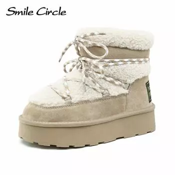 Зимние женские ботинки на шнуровке, теплые, длинные, плюшевые, с толстой подошвой, модные, удобные, повседневные ботинки 35 бежевый